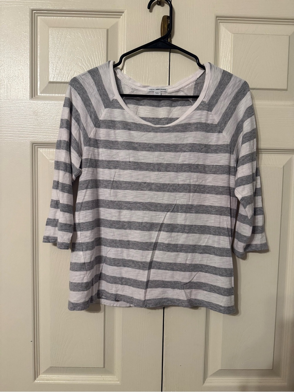 James Perse Gray and White Striped Scoop Neck Top